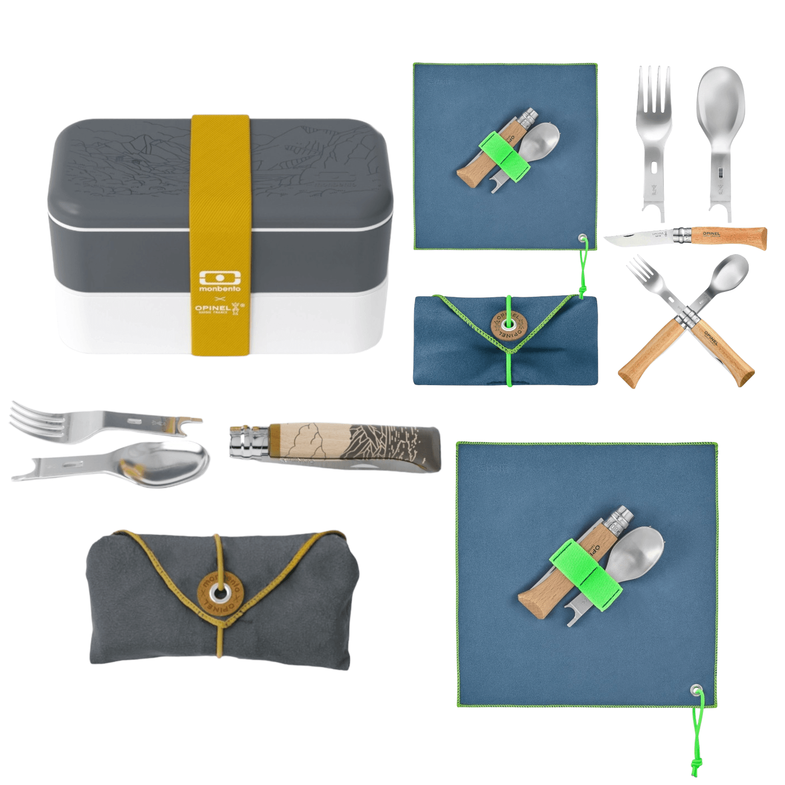 Opinel PICNIC 3, 4 oder 5-tlg. Set Gabel Löffel Messer Camping Besteck Picknick