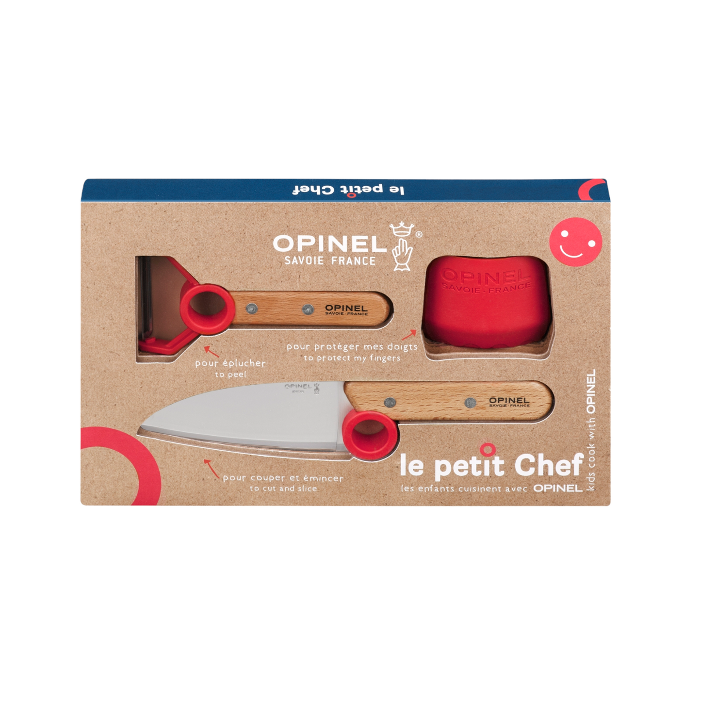 Opinel Le Petit Chef Kinder Küchenmesser-Set mit Fingerschutz und Sparschäler, 3-teilig